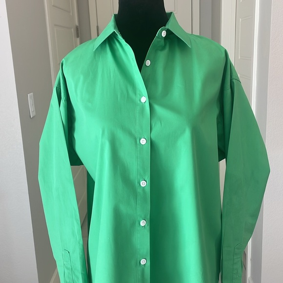 Thread & Supply Oversized Poplin Button-Up Long Sleeve Shirt in Green Si… - Picture 3 of 11
